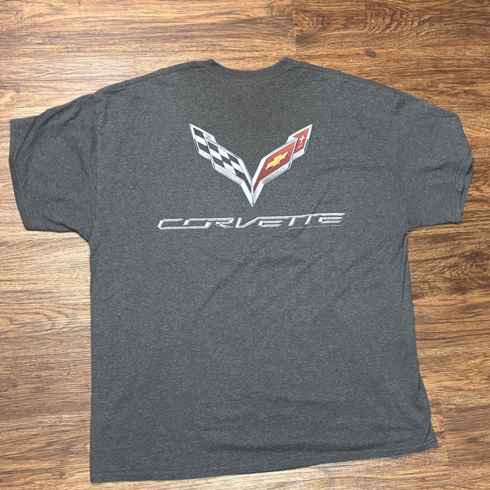 Chevrolet Corvette C7 Logo T Shirt Mens 2XL Gray Double Sided Chevy Car Tee